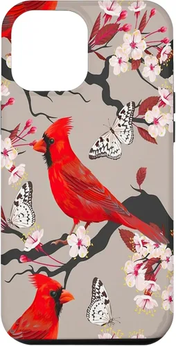 Vista 25 de Funda para iPhone 16 Women Girls Cardinals Red With Floral Butterfly