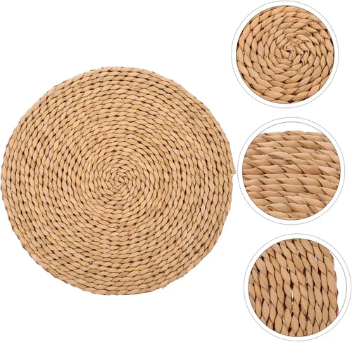Vista 8 de LIFKOME 2 cojines de paja plana tatami Mat almohadas de suelo para adultos almohada circular almohada japonesa redonda individual cojín tejido paja
