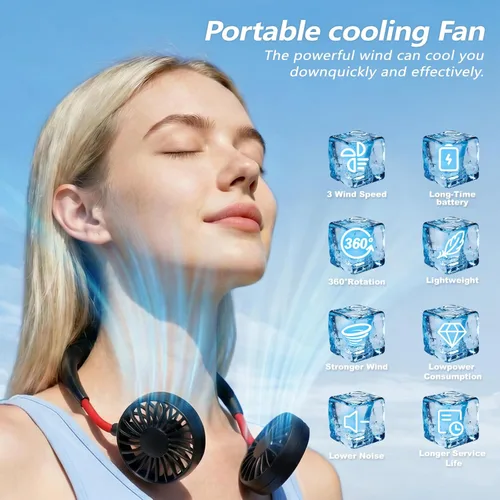 Vista 2 de Ventilador de cuello, ventiladores portátiles para el cuello, ventiladores personales recargables para tu cuello, ventilador portátil