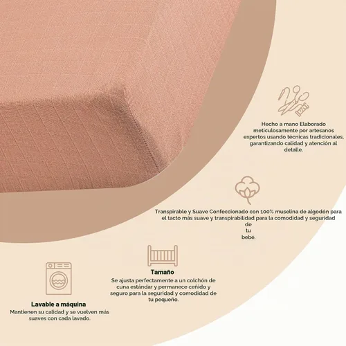 Vista 2 de Crane Baby Sábana bajera, sábana bajera ajustable de algodón suave para cunas y guarderías, cobre beige, 28 pulgadas de ancho x 52 pulgadas de alto