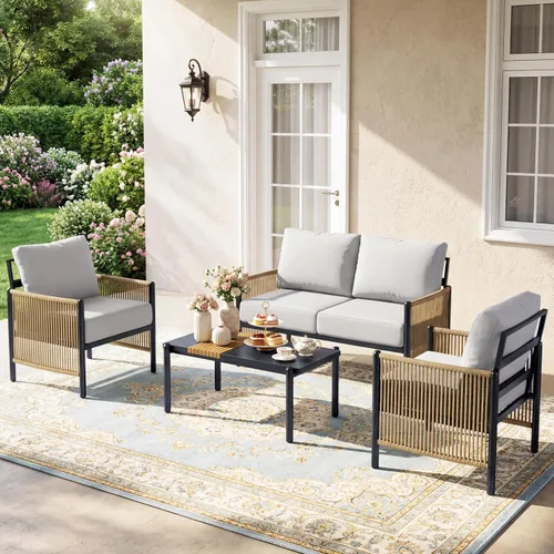 Vista 12 de Muebles de aluminio del patio fijados para 7, sistema tejido Gris