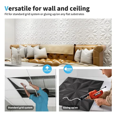 Vista 7 de Art3d Textures - Paneles de pared 3D para decoración de pared interior, paneles de pared decorativos de PVC de diamante negro, paquete de 12
