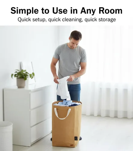 Vista 4 de Deeablo New York Bolsa de papel reutilizable sostenible, altamente versátil, lavable para reciclaje, cesta de reciclaje multiusos, bolsa de Marrón