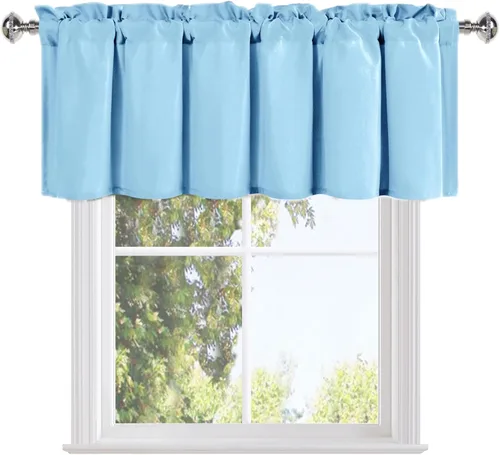 Vista 59 de DWCN Cortinas de Cenefa para Sala de Estar, Cocina, Baño/Sótano - Aqua Sólido, 1 Panel, 42 x 12 Pulgadas, Oscurecimiento de Habitación Solid Short