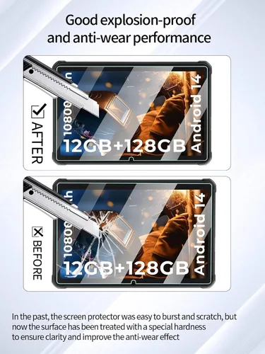 Vista 3 de Protector de pantalla para tableta HOTWAV R8 resistente Android de 14 a 10.1 pulgadas HD+ impermeable, UYRUREL antiarañazos, dureza 9H, sensible al