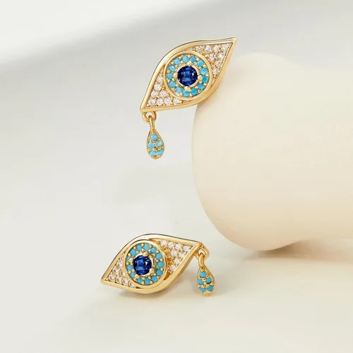 Vista 2 de Cicy Bell Womens Evil Eye 18k Gold Plated Earrings Cubic Zirconia Turquoise Stud Earrings for Gifts