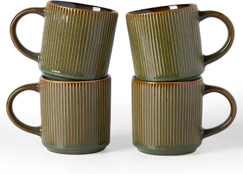 Vista 11 de famiware Juego de 4 tazas de café de 12 onzas, tazas de cerámica con asa Negro (Star-Black)