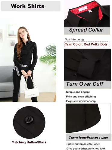 Vista 3 de Esabel.C Camisas de manga larga con botones para mujer, ajuste regular, algodón elástico