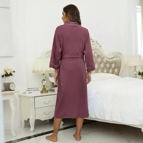 Vista 42 de HEARTNICE - Bata de baño de algodón para mujer, tejido de punto tipo quimono, para el spa, liviana, larga