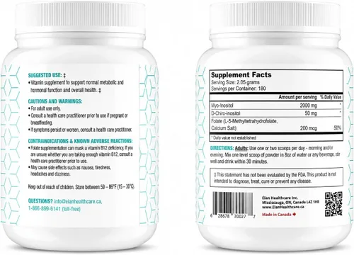 Vista 4 de Suplemento - Myo-inositol y D-Chiro Inositol Plus Folato Activo - Proporción ideal 40:1 - (180 porciones, tarro de 13.65 oz)