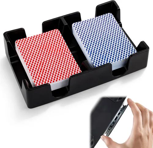 Vista 7 de Tarjetero giratorio de 360° para 2 barajas, bandeja de clasificación organiza plástico para accesorios de juegos (rojo)