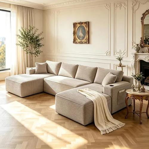 Vista 19 de Sofá cama modular de 124 pulgadas, sofá de nube sin hueso para sala de estar, sofá de 5 asientos en forma de U con 2 bolsillos de almacenamiento y 2