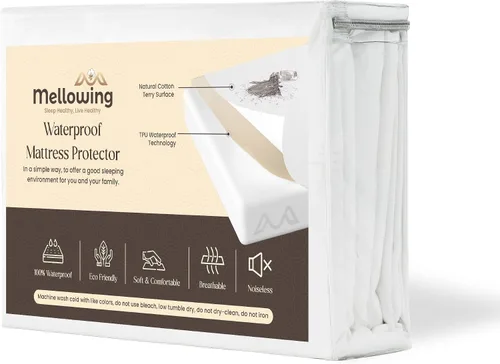Vista 7 de Mellowing Protector de colchón 100% algodón de rizo Alaskan King para cama ajustable, funda de colchón flexible, ultra suave, duradera, impermeable