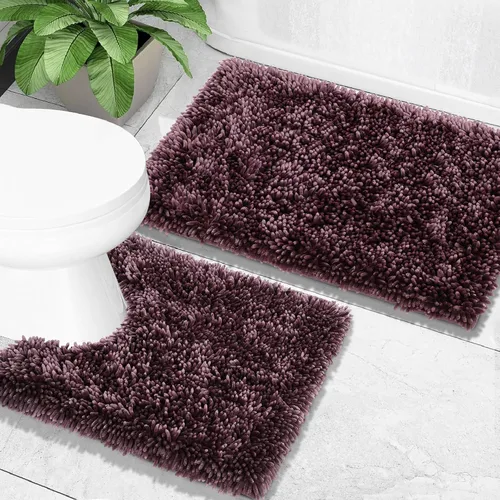 Vista 14 de Yimobra Juego de 2 alfombras de baño, alfombra de baño suave y absorbente y alfombra de inodoro en forma de U con respaldo antideslizante, alfombras