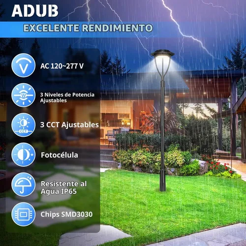 Vista 2 de Luz de poste LED con fotocélula, 60 W, 48 W, 36 W, luces superiores