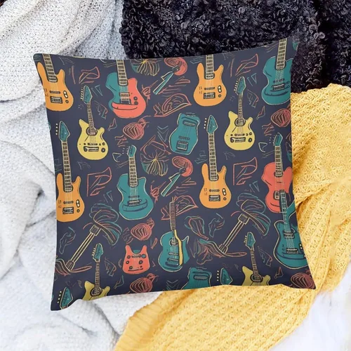 Vista 8 de Guitarra Pattern Pillow Covers 18 * 18 with Zipper Super Soft Square Pillow Cases Cozy Zipper Plush Throw Pillowcases for Bedroom Sofa Couch for All