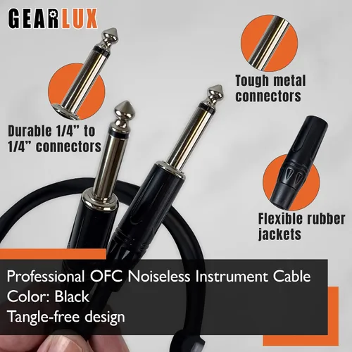 Vista 4 de Gearlux Cable de instrumento/cable de guitarra, 1/4 de pulgada, recto a recto, negro, 6 pies - paquete individual