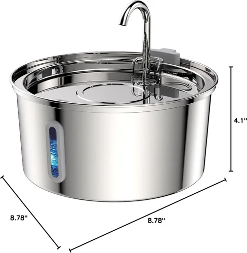 Vista 10 de Fuente de agua para gatos de acero inoxidable, fuente de agua de gran capacidad para beber, fuente de agua de metal ultra silenciosa para gatos