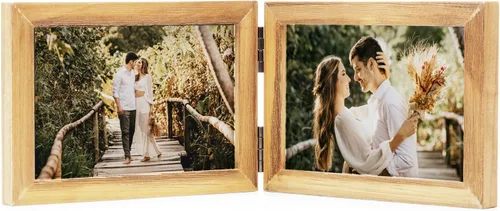 Vista 43 de Marcos de Fotos Dobles 4x4 con Bisagras Plegables en Negro para Colgar en la Pared o Poner en Mesa, Hechos de Madera de Pino con Vidrio Real P-44 *