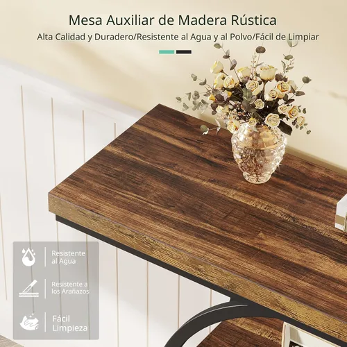 Vista 7 de Tribesigns Mesa de Consola de 41.3", Mesa Industrial de 4 Niveles para Sofá Mesa de Entrada con Base Circular, Mesas de Acento de Madera Estrechas