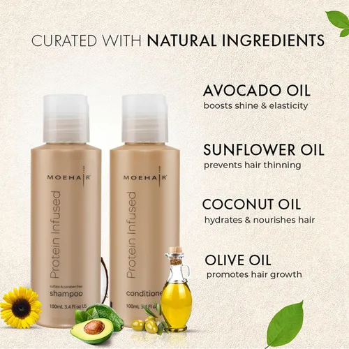 Vista 2 de MOEHAIR Champú y acondicionador 2 en 1 con infusión de proteínas de viaje para cabello fino, tratamiento capilar proteico para cuero cabelludo seco