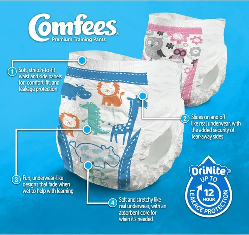 Vista 6 de Comfees Pantalones de entrenamiento para niñas con costuras rasgadas, talla 3T a 4T, desechables, absorción moderada, 23