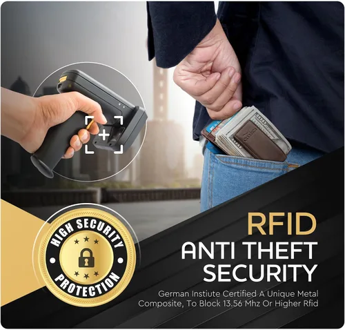 Vista 8 de Billetera de cuero con clip para dinero, bolsillo frontal delgado, bloqueo RFID con imán súper fuerte