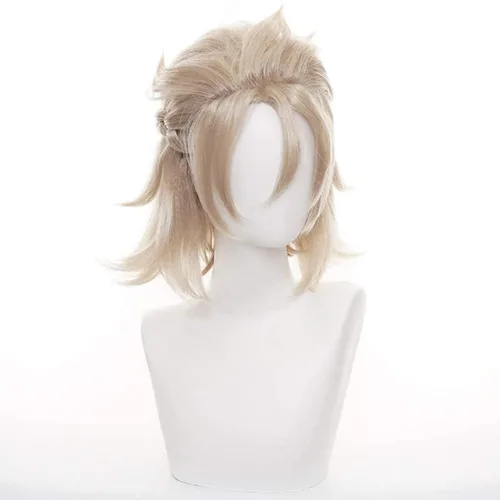 Vista 5 de Lwiuentx Genshin Impact Cosplay Albedo - Peluca corta trenzada de pelo sintético para hombres y mujeres, fiesta de Halloween + gorra de peluca gratis