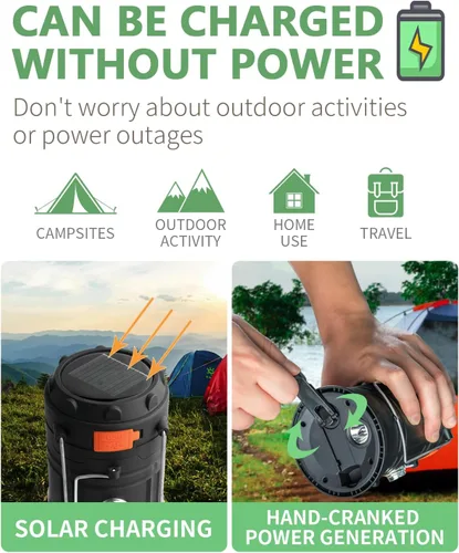 Vista 2 de Linterna solar de campamento con manivela, linterna LED ultra brillante portátil de gran capacidad, cargador USB, linterna electrónica