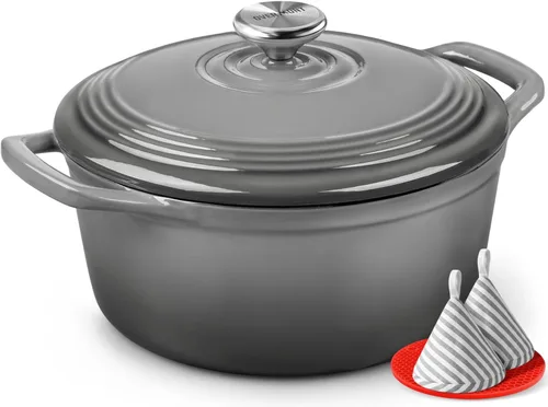 Vista 32 de Overmont - Horno holandés de hierro fundido esmaltado, de 4.5 QT, con tapa, libro de cocina (idioma español no garantizado) y agarraderas de verde
