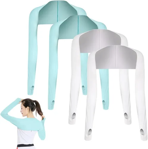 Vista 12 de Katutude 4 piezas de chal refrescante para mujer, manga de protección solar, transpirable, anti rayos UV, con agujeros para los dedos, para golf