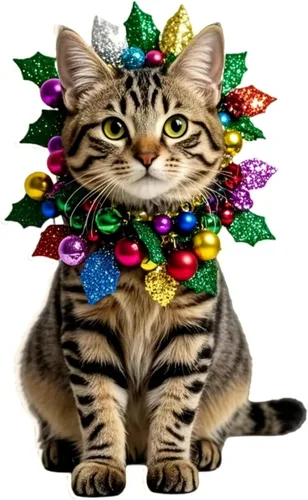 Vista 2 de Adorno colgante de Navidad de gato atigrado acrílico con lazo para interior del automóvil, llavero, mochila, hogar, jardín, patio y fiesta