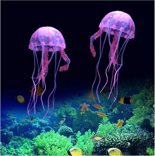 Vista 9 de WishLotus 2 decoraciones de medusas para pecera, adorno de plantas de medusas de simulación, decoraciones brillantes de medusas, decoraciones