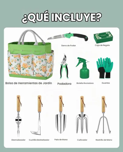 Vista 6 de Juego de herramientas de jardín para mujeres - Kit de 10 piezas de herramientas de jardín de acero inoxidable resistente con mango ergonómico
