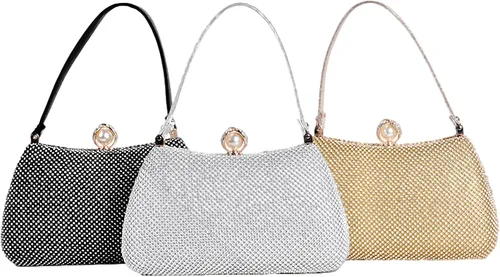 Vista 8 de Anopo Bolso de mano de noche con diamantes de imitación, correa de cadena cruzada para boda, fiesta, baile de graduación, club