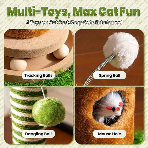 Vista 5 de Poste rascador para gatos de 39 pulgadas de alto con bola interactiva y agujero para el mouse para gatos adultos de interior, cuerda de sisal, torre