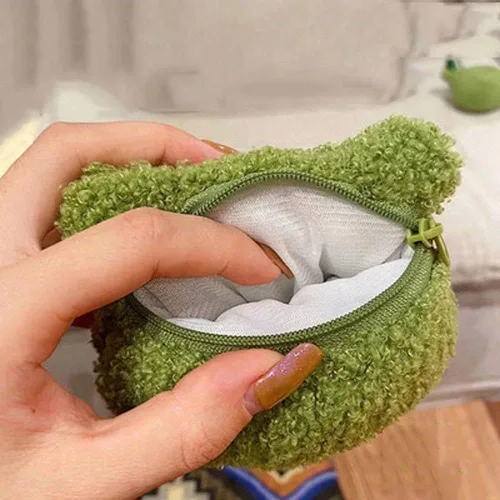 Vista 5 de Lindo monedero de rana de felpa verde Kawaii monedero monedero de rana monedero bolsa de felpa llavero de felpa para auriculares, llaves de crédito