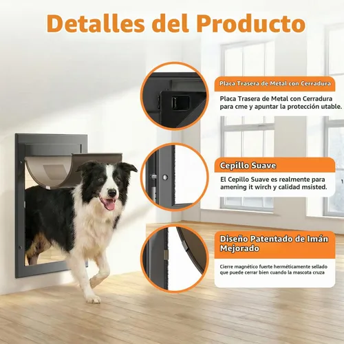 Vista 3 de Puerta para perros grandes, marco de aluminio negro grande para mascotas con bloqueo de 2 vías, fácil de instalar en puerta