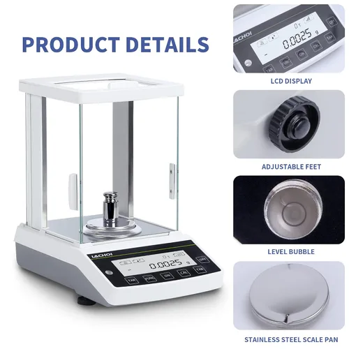 Vista 3 de Balanza Analítica 0.0001g*120g Balanza de Laboratorio 0.1mg de Precisión Escala de Laboratorio de Alta Precisión Escala de Joyería Balanza Digital