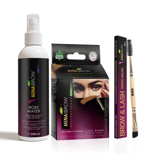 Vista 30 de Polvo de tinte para cejas natural marrón medio de MinaiBrow Kit de tinte instantáneo a prueba de manchas con cepillo doble biselado Marrón medio +