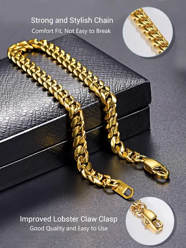 Vista 6 de PROSTEEL Pulsera de acero inoxidable para hombres y mujeres, elegantes pulseras de eslabones cubanos, chapado en oro negro de 18 quilates, ancho