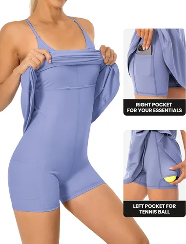 Vista 3 de AVGO Vestido atlético para mujer, vestido de tenis con pantalones cortos integrados y brasier con tirantes ajustables, vestidos de entrenamiento