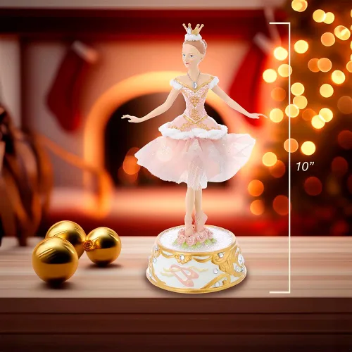 Vista 9 de Kurt Adler T2274 - Figura de bailarina rosa de 10 pulgadas con base musical