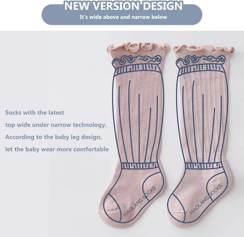 Vista 3 de Calcetines altos hasta la rodilla para bebés, recién nacidos, calcetines de algodón para uniforme de algodón, calcetines de algodón cálido