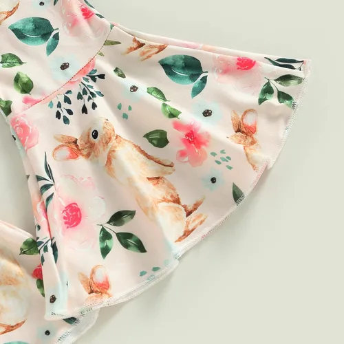 Vista 7 de AEEMCEM Conjunto de 2 piezas de camiseta de Pascua para niña pequeña, camiseta de conejo, camiseta y pantalones acampanados, ropa de Pascua