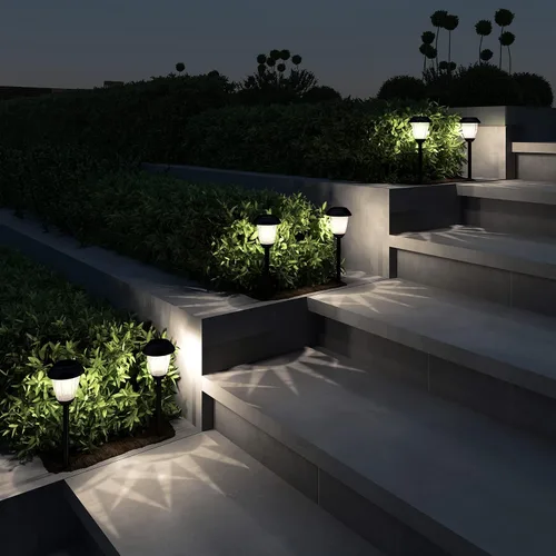 Vista 2 de Pure Garden Luces solares para camino, juego de 8 a 16 pulgadas de alto de acero inoxidable para exteriores, iluminación para jardín, paisaje