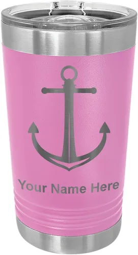 Vista 7 de LaserGram Vaso de pinta aislado al vacío de 16 onzas, ancla de barco, grabado personalizado incluido (negro)