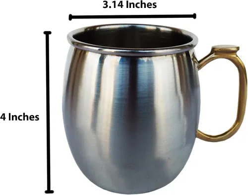 Vista 3 de Rastogi Handicrafts Juego de 4 tazas de acero inoxidable Moscow Mule de capacidad de 16 onzas, mango de latón para pulgar, taza de café frío, taza