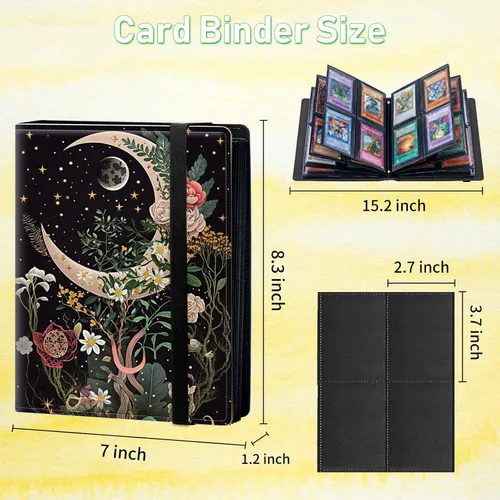 Vista 2 de Carpeta para tarjetas Moon Floral 4 bolsillos, 160 ranuras para tarjetas, piel sintética