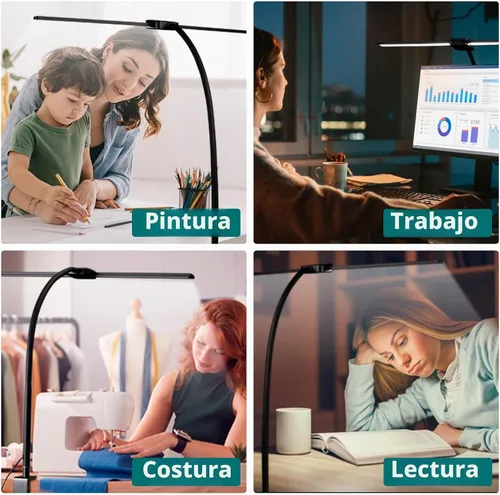 Vista 6 de Lámpara de escritorio de doble cabeza LED de 12W con adaptador de 2000LM US